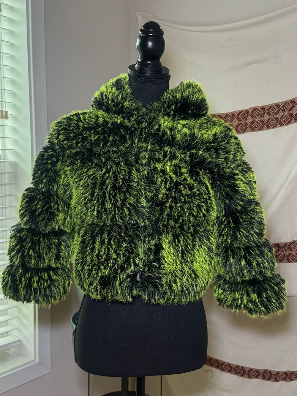 AZALEA WANG Kids Bianchi Electric Lime Green Faux Fur Hooded Jacket Size 7/8